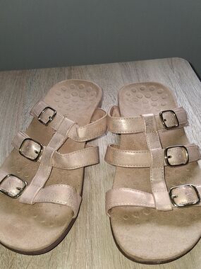Vionic Rose Gold Triple-Buckle Slide Sandals Women's Size 8.5